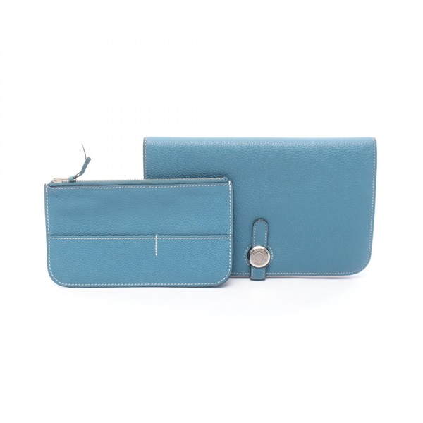 HERMES Dogon GM Bifold purse Clemence leather Blue jean Used Women SHW Q