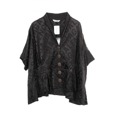 BALENCIAGA All-over cut-off blouse 675417 Rayon polyester Black Used Women #34