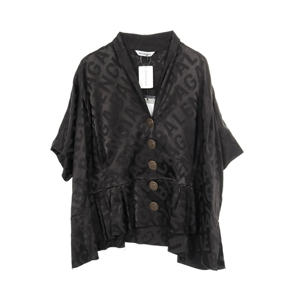 BALENCIAGA All-over cut-off blouse 675417 Rayon polyester Black Used Women #34