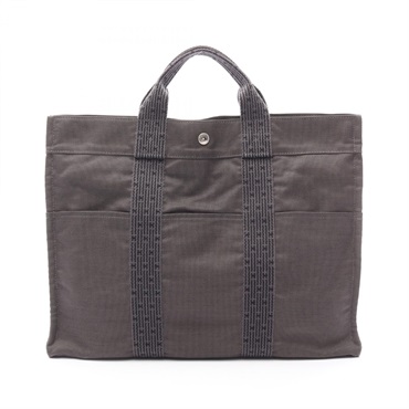 HERMES Herline MM Hand Tote Bag Nylon canvas Gray Used unisex SHW