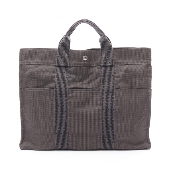 HERMES Herline MM Hand Tote Bag Nylon canvas Gray Used unisex SHW