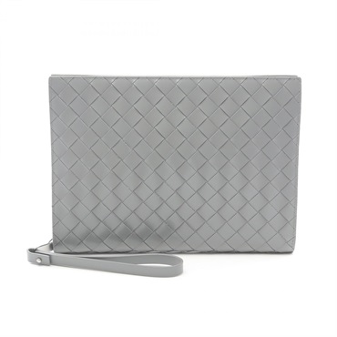 BOTTEGA VENETA Intrecciato Business Clutch bag leather Gray Used Women