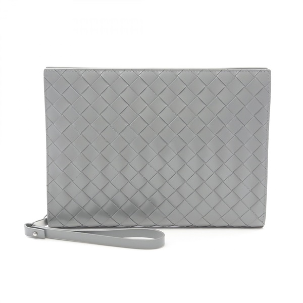 BOTTEGA VENETA Intrecciato Business Clutch bag leather Gray Used Women