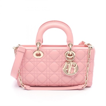 Christian Dior LADY D-JOY Medium Cannage Shoulder Handbag leather Pink Used