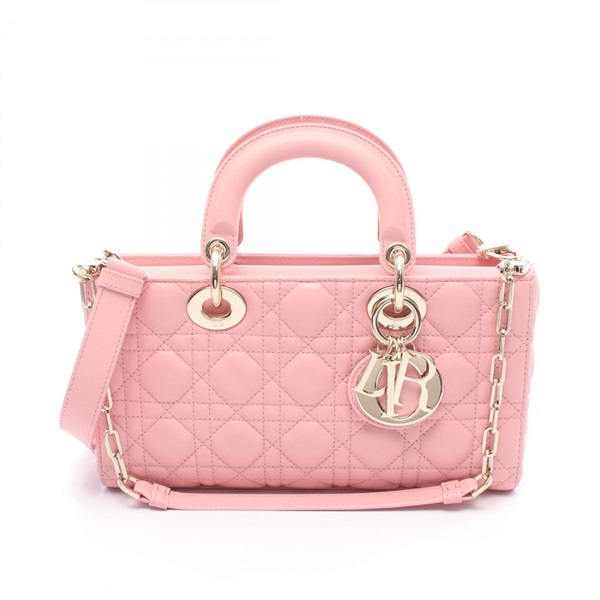 Christian Dior LADY D-JOY Medium Cannage Shoulder Handbag leather Pink Used