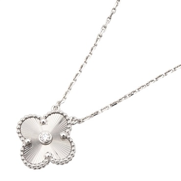 Van Cleef & Arpels Vintage Alhambra 1P Diamond Necklace 18KWG Gold Used women