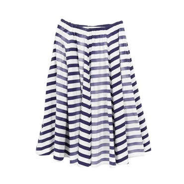 PRADA Striped Old Poplin Full Skirt P108W Cotton White Navy Size 36S Used Women