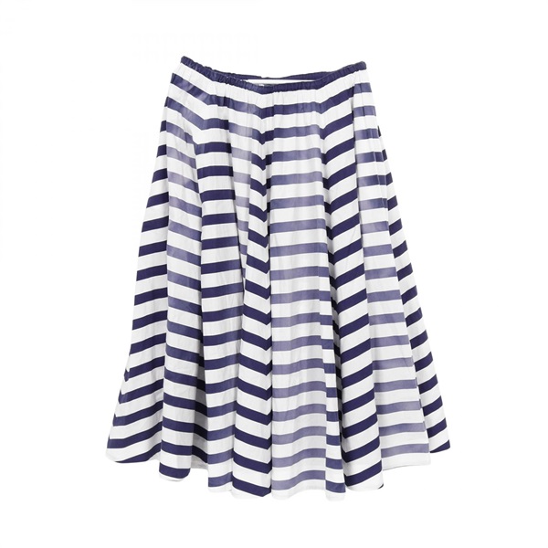 PRADA Striped Old Poplin Full Skirt P108W Cotton White Navy Size 36S Used Women