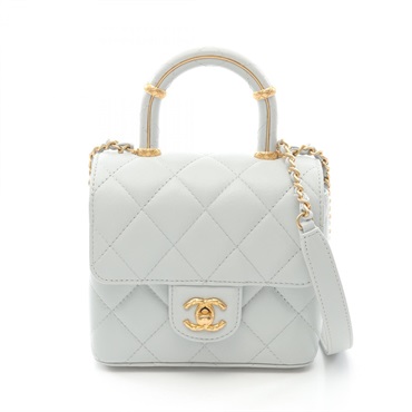 CHANEL Matelasse Top Handle Mini Flap Chain Shoulder Bag AS4035 Lambskin BLU GHW