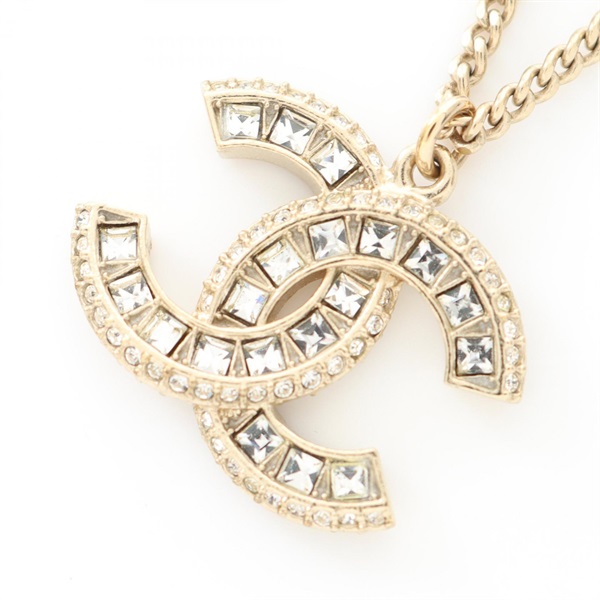 CHANEL COCO Mark Necklace pendant Gold Plated Rhinestone Used women CC