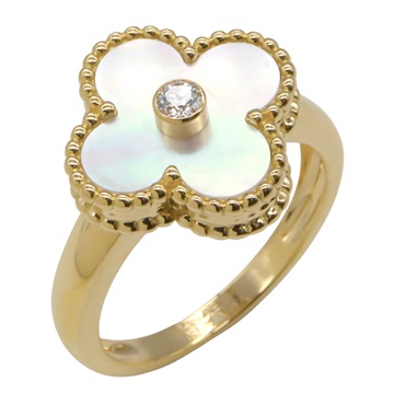 Van Cleef & Arpels Vintage Alhambra Ring 18KYG Gold Diamond Mother of pearl #54