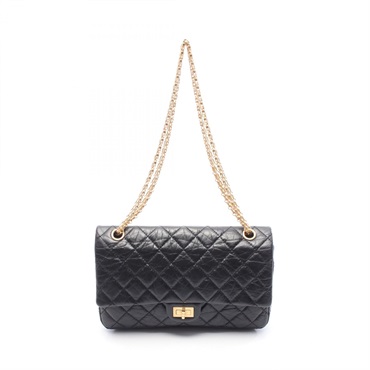 CHANEL 2.55 Matelasse Double Flap Chain Shoulder Bag A37587 Leather Black GHW