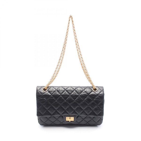 CHANEL 2.55 Matelasse Double Flap Chain Shoulder Bag A37587 Leather Black GHW