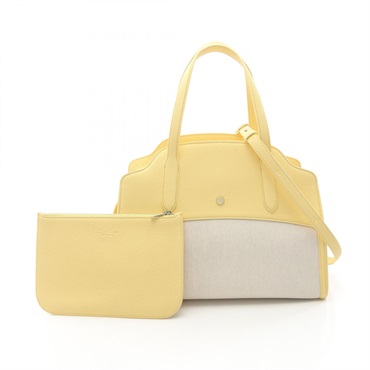 Loro Piana Sage Bag L Shoulder crossbody Hand leather canvas Yellow Beige Used