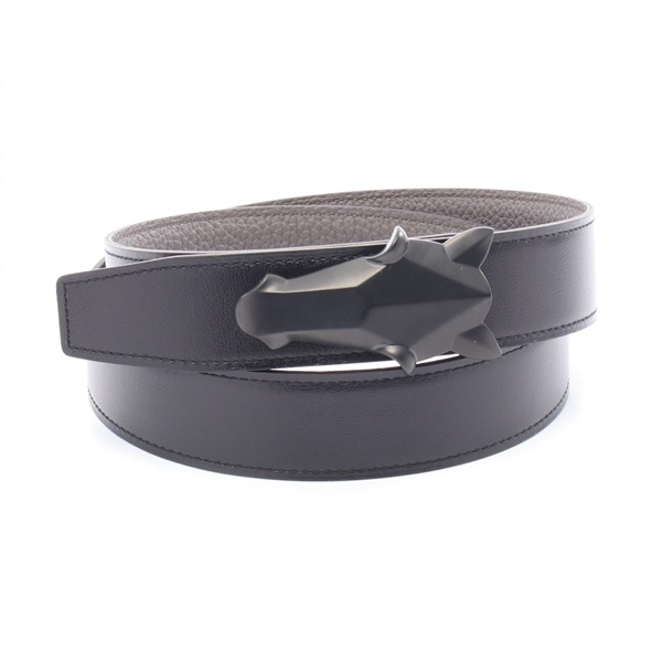 HERMES Destrier belt Togo Box calf leather135 leather Black Gray Used mens #90