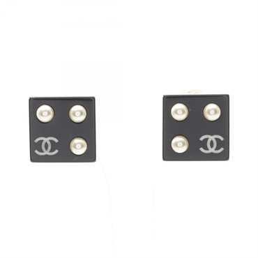 CHANEL COCO Mark clip on Earrings Gold Plated Plastic Artificial pearl Used CC