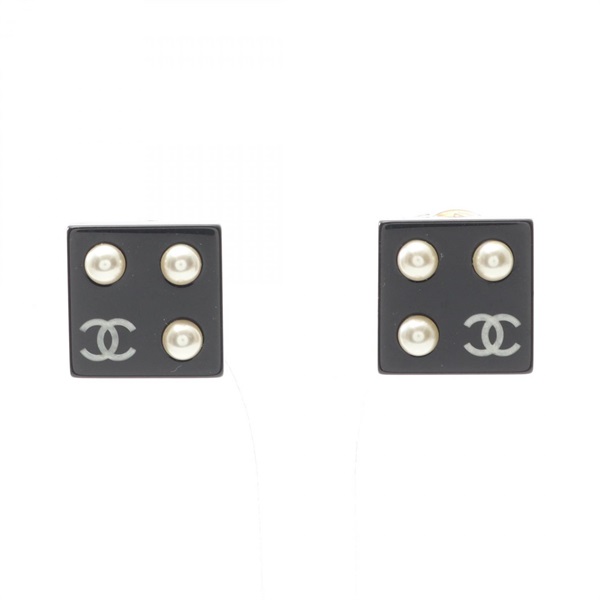 CHANEL COCO Mark clip on Earrings Gold Plated Plastic Artificial pearl Used CC