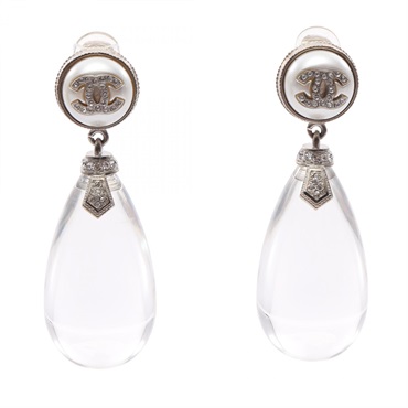 CHANEL COCO Mark clip-on earrings Stainless Steel Rhinestone Used women CC