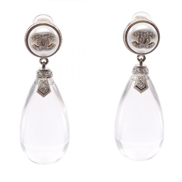 CHANEL COCO Mark clip-on earrings Stainless Steel Rhinestone Used women CC