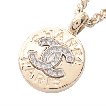 CHANEL COCO Mark Necklace Pendant Gold Plated Rhinestone Used women