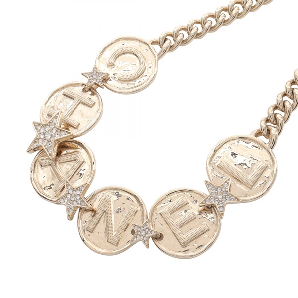 CHANEL Logo COCO Mark Necklace Gold Plated Rhinestone Used women CC