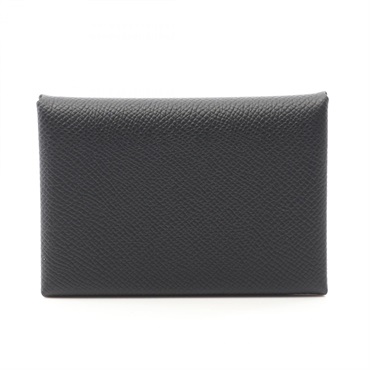 HERMES Calvi duo coin purse wallet Epsom leather Black Used Women SHW K
