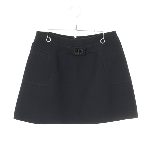 Christian Dior CD Buckle Mini skirt 141J44A1166 wool silk Black Size 38 Women