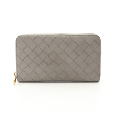 BOTTEGA VENETA Intrecciato Around zip long wallet purse leather Gray Used mens
