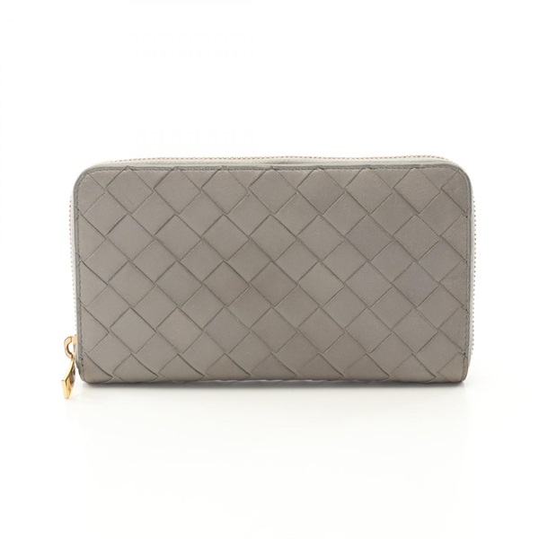 BOTTEGA VENETA Intrecciato Around zip long wallet purse leather Gray Used mens