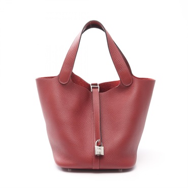HERMES Picotin Lock MM Handbag Clemence leather Rouge H Used Women W SHW