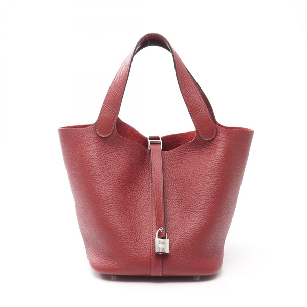 HERMES Picotin Lock MM Handbag Clemence leather Rouge H Used Women W SHW