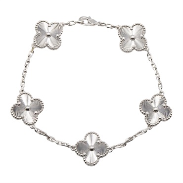 Van Cleef & Arpels Vintage Alhambra 5P guilloche Bracelet 18KWG White Gold Used