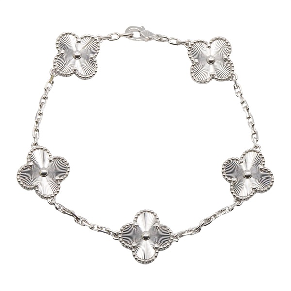 Van Cleef & Arpels Vintage Alhambra 5P guilloche Bracelet 18KWG White Gold Used
