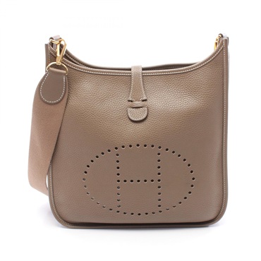 HERMES Evelyne Troyes PM Shoulder Bag Clemence leather Etoupe Grey Used GHW Y
