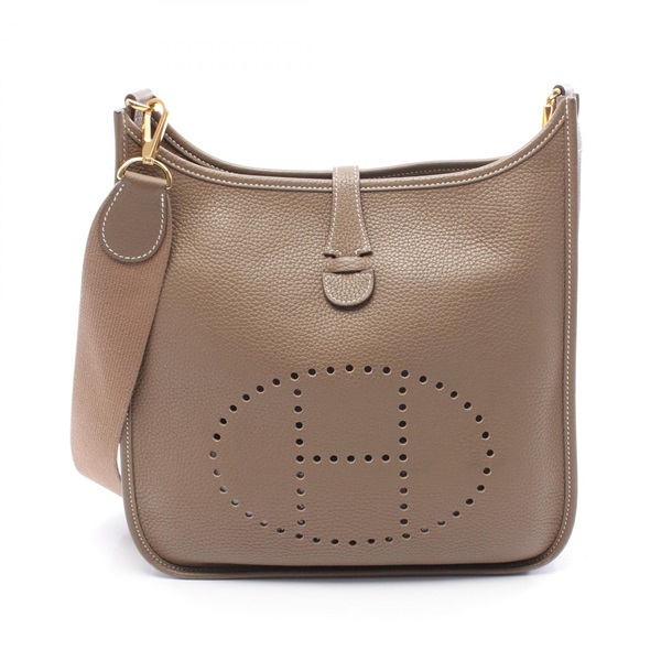 HERMES Evelyne Troyes PM Shoulder Bag Clemence leather Etoupe Grey Used GHW Y