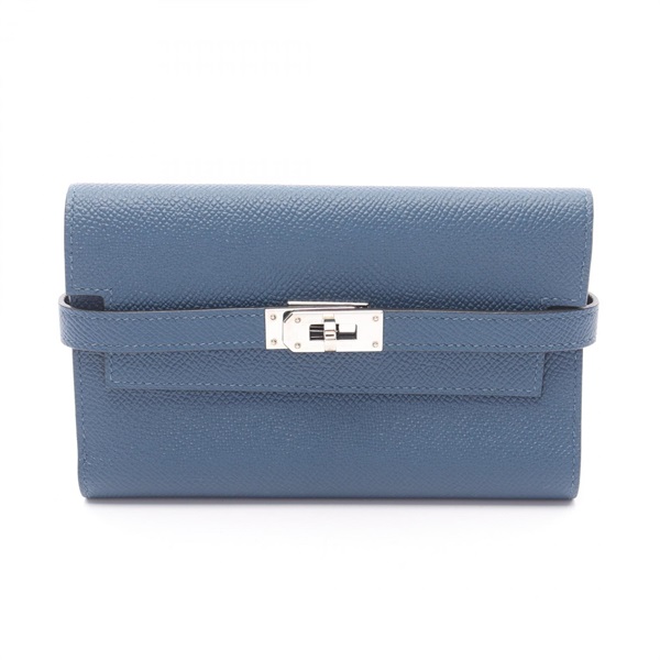 HERMES Kelly wallet medium Verso Epsom leather Blue Used Women D SHW