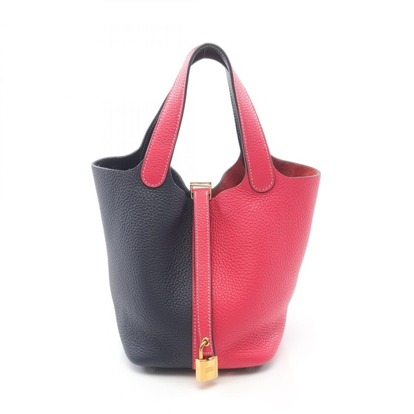 HERMES Picotin Lock casaque PM Handbag Clemence leather Pink Navy D used GHW