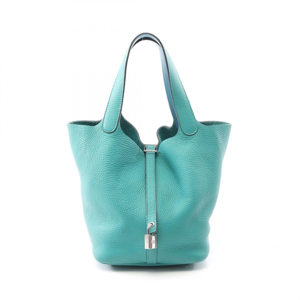 HERMES Picotin Lock MM Eclat Tote Handbag Clemence leather Green Blue  used SHW