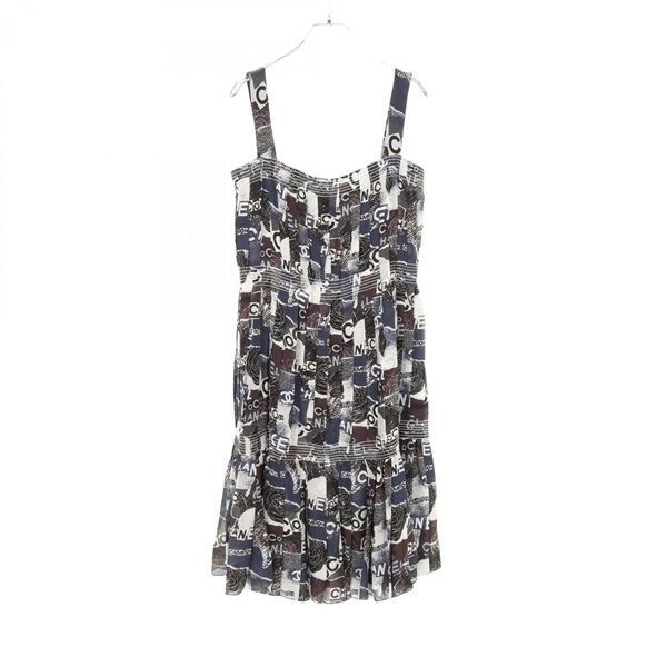 CHANEL COCO Mark Camelia Dress P63200V48706 silk Navy Multicolor #38 Used Women