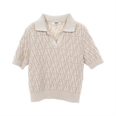 FENDI FF pattern Polo shirt silk wool cashmere Beige Used Women #40