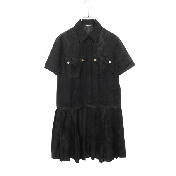 VERSACE Medusa Button Dress 1016415 Rayon silk Black #38 Used Women