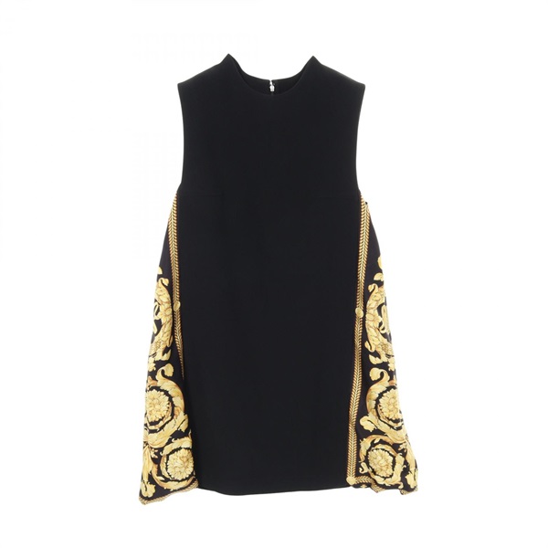 VERSACE BAROCCO Mini Dress Rayon Acetate Black Yellow #40 Used Women