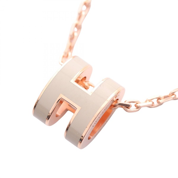 HERMES MINI POP H Necklace Pendant Gold Plated Beige Used women
