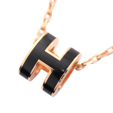 HERMES MINI POP H Necklace Pendant Gold Plated Black Used Women
