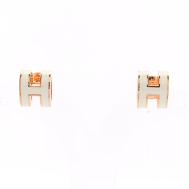 HERMES MINI POP H Pierced earrings Gold Plated White Used women