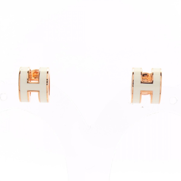 HERMES MINI POP H Pierced earrings Gold Plated White Used women