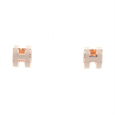 HERMES MINI POP H Pierced earrings Gold Plated Beige Used women