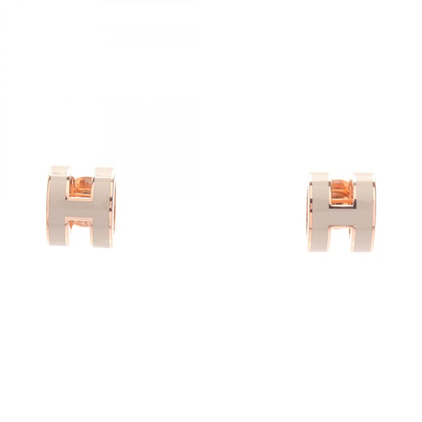 HERMES MINI POP H Pierced earrings Gold Plated Beige Used women