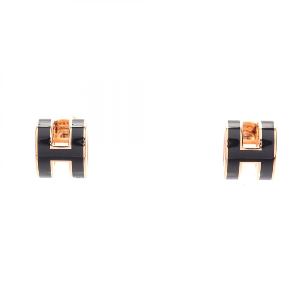 HERMES MINI POP H Pierced earrings Gold Plated Black Used women