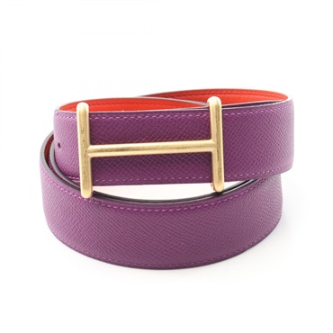 HERMES Belt Epsom leather Purple Red Used Women GHW R